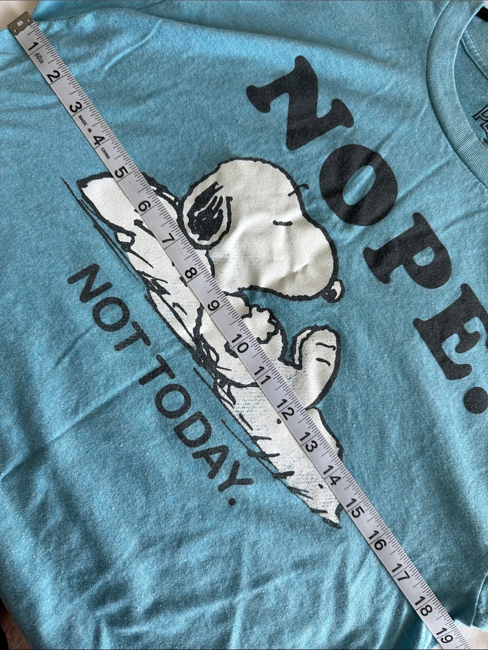 Peanuts Teal Graphic Tee - Snoopy 'NOPE. NOT TODAY.' Size Medium - Picture 6 of 7